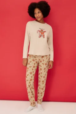 Trendyol Pijamas-Conjunto de pijama de gengibre cru de Natal estampado