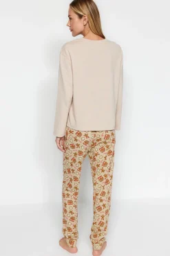 Trendyol Pijamas-Conjunto de pijama de gengibre cru de Natal estampado