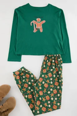 Trendyol Pijamas-Conjunto de pijama de gengibre natal verde