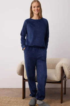 Trendyol Pijamas-Conjunto de pijama de inverno de bolinhas com bolinhas azuis azul