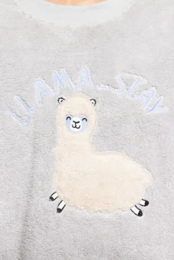 Trendyol Pijamas-Conjunto de pijama de inverno xadrez cinza com estampado de lhama cinzento