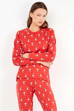 Gisela Pijamas-Conjunto de pijama de malha micro interlock com estampado do Snoopy branco