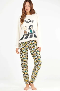 Gisela Pijamas-Conjunto de pijama de malha interlock Peanuts bege