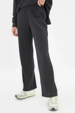 Trendyol Pijamas-Conjunto de pijama de malha canelada com capuz antracite cinzento