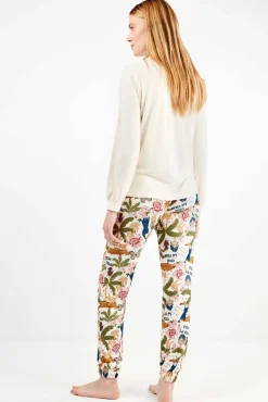 Gisela Pijamas-Conjunto de pijama de malha Frida Kahlo bege