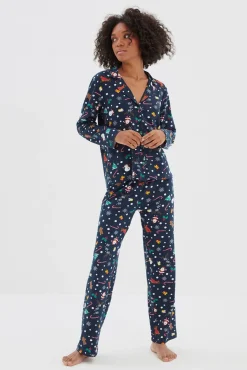 Trendyol Pijamas-Conjunto de pijama de Natal marinho azul