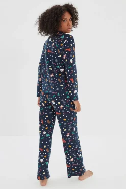 Trendyol Pijamas-Conjunto de pijama de Natal marinho azul