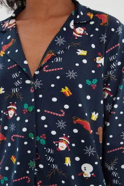 Trendyol Pijamas-Conjunto de pijama de Natal marinho azul