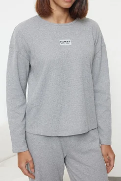 Trendyol Pijamas-Conjunto de pijama de pelúcia cinza cinzento