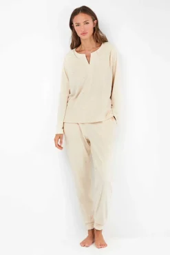 Gisela Pijamas-Conjunto de pijama de polar elástica bege
