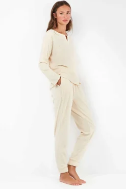Gisela Pijamas-Conjunto de pijama de polar elástica bege