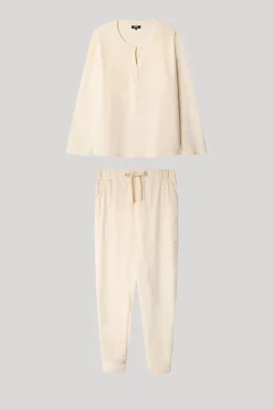 Gisela Pijamas-Conjunto de pijama de polar elástica bege