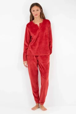 Gisela Pijamas-Conjunto de pijama de polar elástica castanho