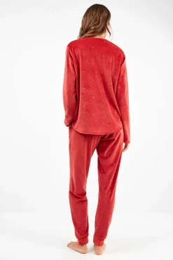 Gisela Pijamas-Conjunto de pijama de polar elástica castanho
