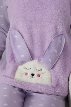 Trendyol Pijamas-Conjunto de pijama de polar com corações na cor lilás rosa