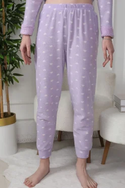 Trendyol Pijamas-Conjunto de pijama de polar com corações na cor lilás rosa
