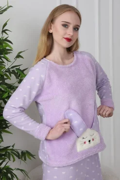 Trendyol Pijamas-Conjunto de pijama de polar com corações na cor lilás rosa