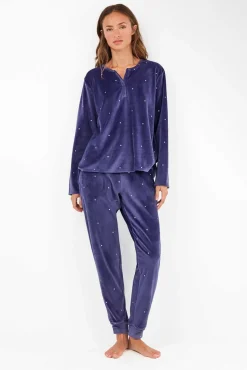 Gisela Pijamas-Conjunto de pijama de polar elástica azul