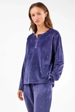 Gisela Pijamas-Conjunto de pijama de polar elástica azul