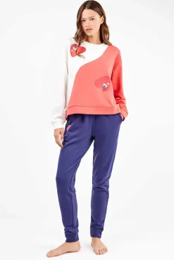 Gisela Pijamas-Conjunto de pijama em pelúcia escovada com motivos de coração bege