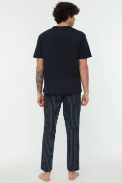 Trendyol Pijamas-Conjunto de pijama estampado regular fit em cinza azul