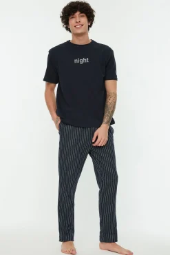 Trendyol Pijamas-Conjunto de pijama estampado regular fit em cinza azul