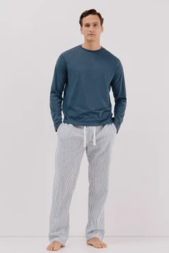 Cortefiel Pijamas-Conjunto de pijama malha e tecido Azul