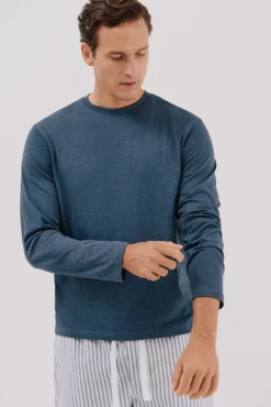 Cortefiel Pijamas-Conjunto de pijama malha e tecido Azul