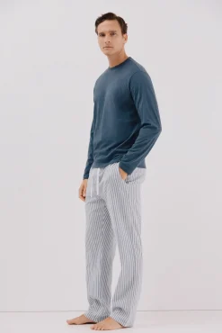 Cortefiel Pijamas-Conjunto de pijama malha e tecido Azul