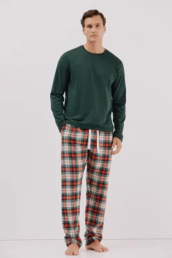 Cortefiel Pijamas-Conjunto de pijama malha e tecido Verde