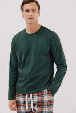 Cortefiel Pijamas-Conjunto de pijama malha e tecido Verde