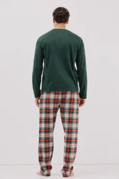 Cortefiel Pijamas-Conjunto de pijama malha e tecido Verde