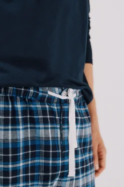 Cortefiel Pijamas-Conjunto de pijama malha e tecido Azul