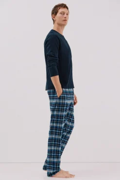 Cortefiel Pijamas-Conjunto de pijama malha e tecido Azul
