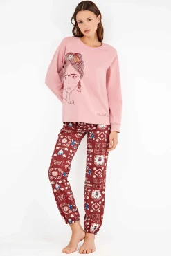 Gisela Pijamas-Conjunto de pijama malha Frida Kahlo rosa