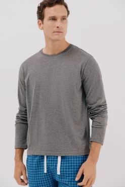 Cortefiel Pijamas-Conjunto de pijama malha e tecido Cinzento