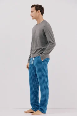 Cortefiel Pijamas-Conjunto de pijama malha e tecido Cinzento