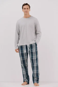 Cortefiel Pijamas-Conjunto de pijama malha e tecido Cinzento