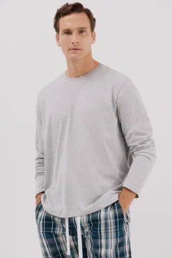 Cortefiel Pijamas-Conjunto de pijama malha e tecido Cinzento