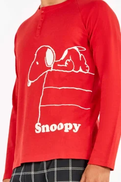 Gisela Pijamas-Conjunto de pijama masculino de malha interlock do Snoopy vermelho