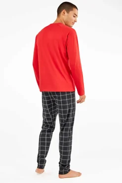 Gisela Pijamas-Conjunto de pijama masculino de malha interlock do Snoopy vermelho