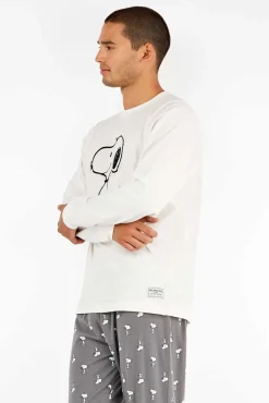 Gisela Pijamas-Conjunto de pijama masculino com estampado do Snoopy branco