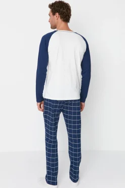 Trendyol Pijamas-Conjunto de pijama xadrez regular fit marinho azul