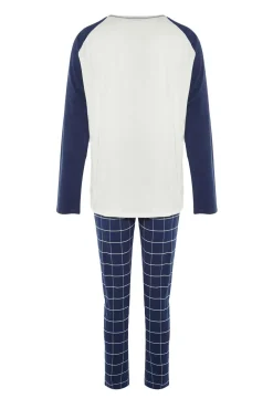 Trendyol Pijamas-Conjunto de pijama xadrez regular fit marinho azul
