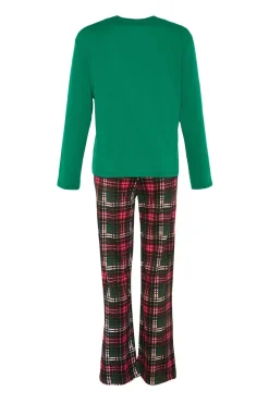 Trendyol Pijamas-Conjunto de pijama xadrez de Natal verde