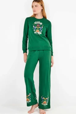 Gisela Pijamas-Conjunto de sweatshirt e calça Frida Kahlo verde