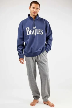 Gisela Pijamas-Conjunto masculino dos Beatles com interior de pelúcia escovada estampado