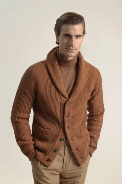 PuroEGO Camisolas-Cárdigan canelado gola xale Laranja