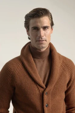 PuroEGO Camisolas-Cárdigan canelado gola xale Laranja