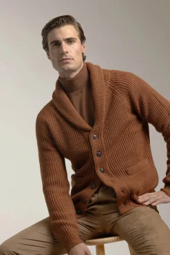 PuroEGO Camisolas-Cárdigan canelado gola xale Laranja